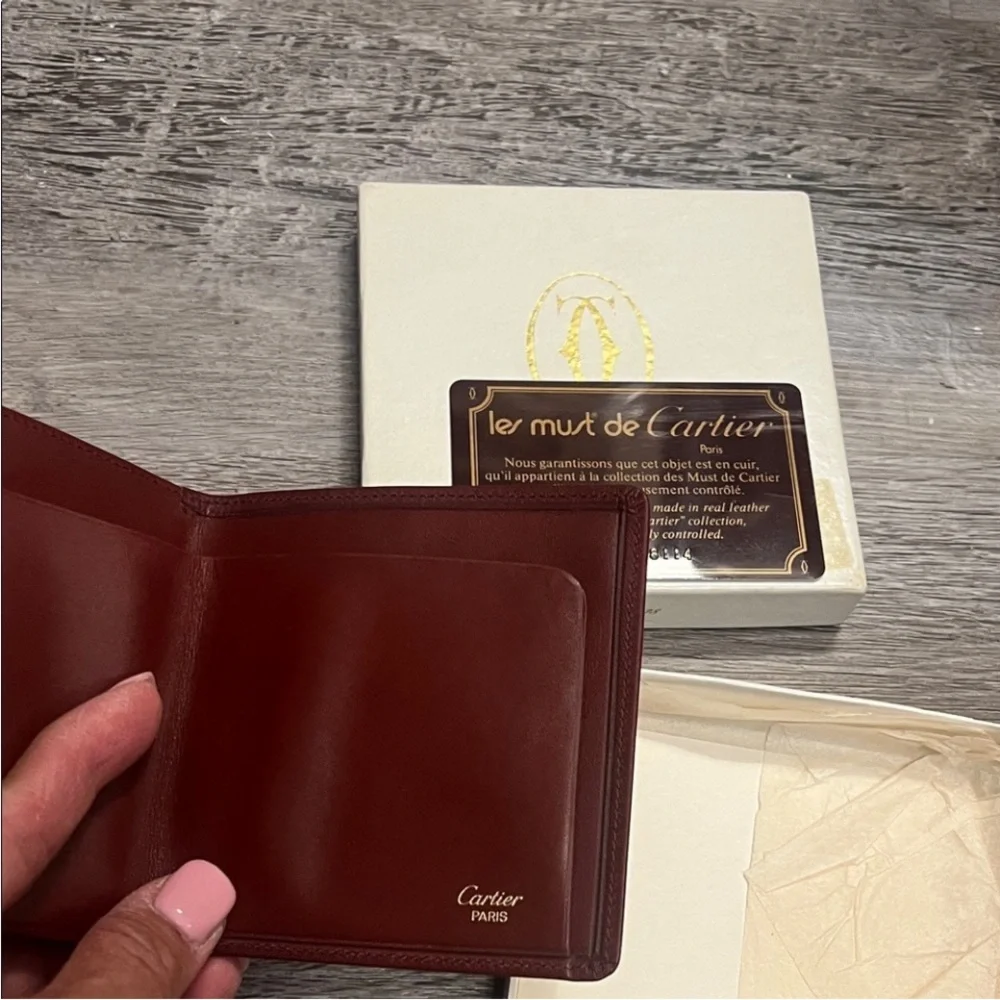 Cartier Burgundy Leather Wallet with Gold Accents